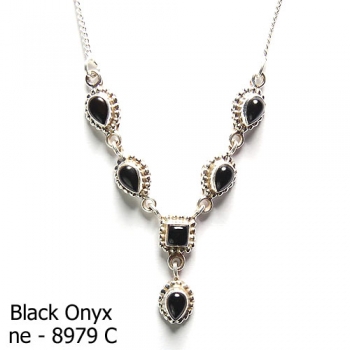 Pure silver black onyx necklace